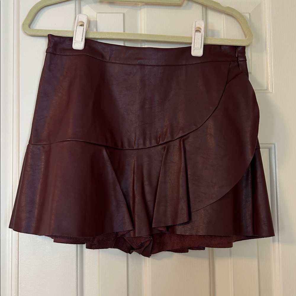 DO+BE Garnet Faux Leather Mini Skort with Ruffle Hem